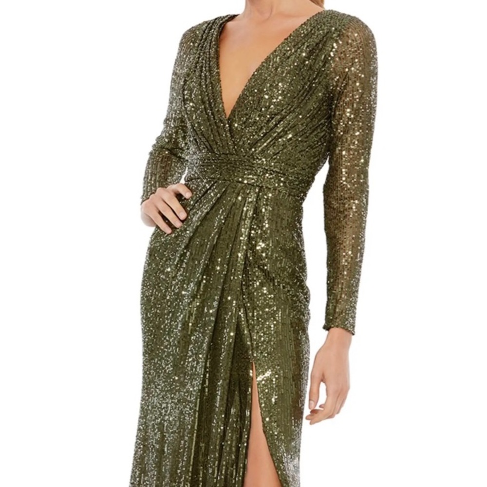 Olive green Mac Duggal gown